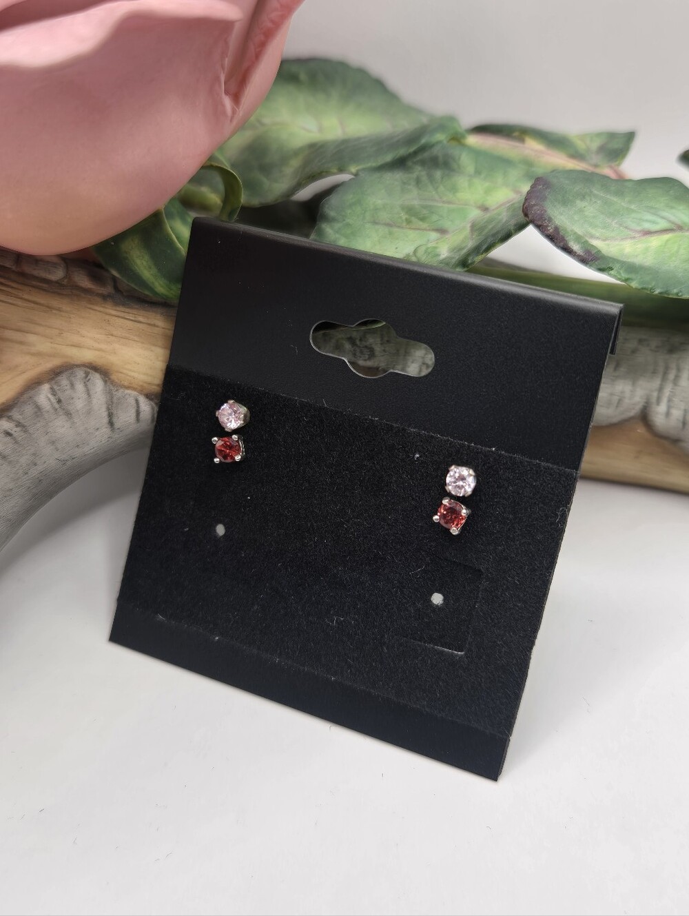 Pink and Red Crystal Stud Earrings 2 Pairs